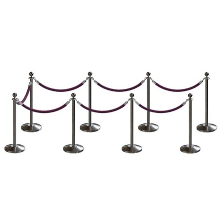 MONTOUR LINE Stanchion Post and Rope Kit Sat.Steel, 8 Ball Top7 Purple Rope C-Kit-8-SS-BA-7-PVR-PE-PS